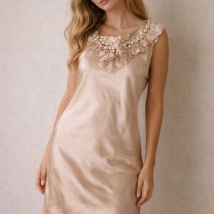 Elegant Silk Slip Dress with Ruffle Neck Femenine Romantic Luxe Chic